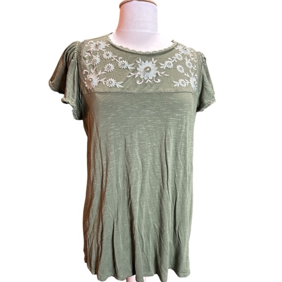 Vintage Slub Embroidered Flutter Sleeve Top - Picture 2 of 6